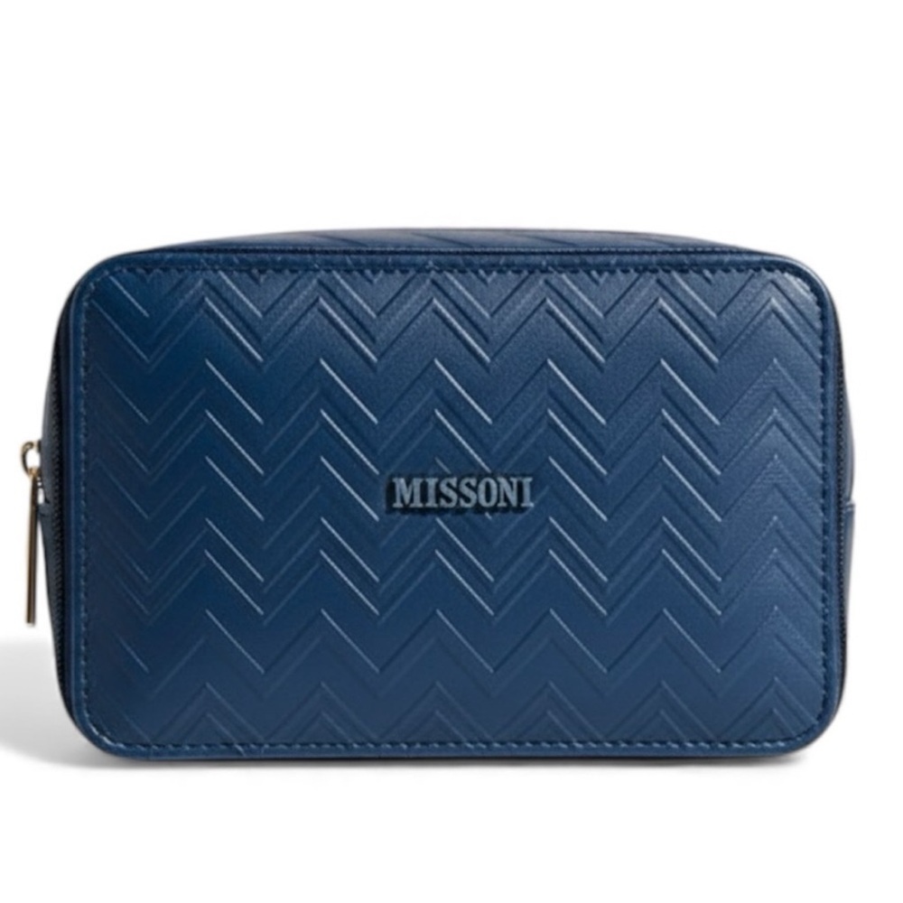 Missoni Blue Leather Men's Toiletry Travel Bag, Missoni x Delta Collab